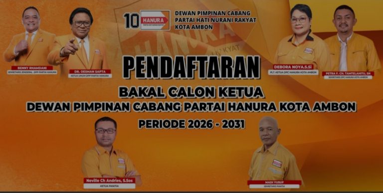 Hanura Kota Ambon Resmi Buka Penjaringan Calon Ketua DPC Periode 2026-2031, “Terbuka untuk Umum”